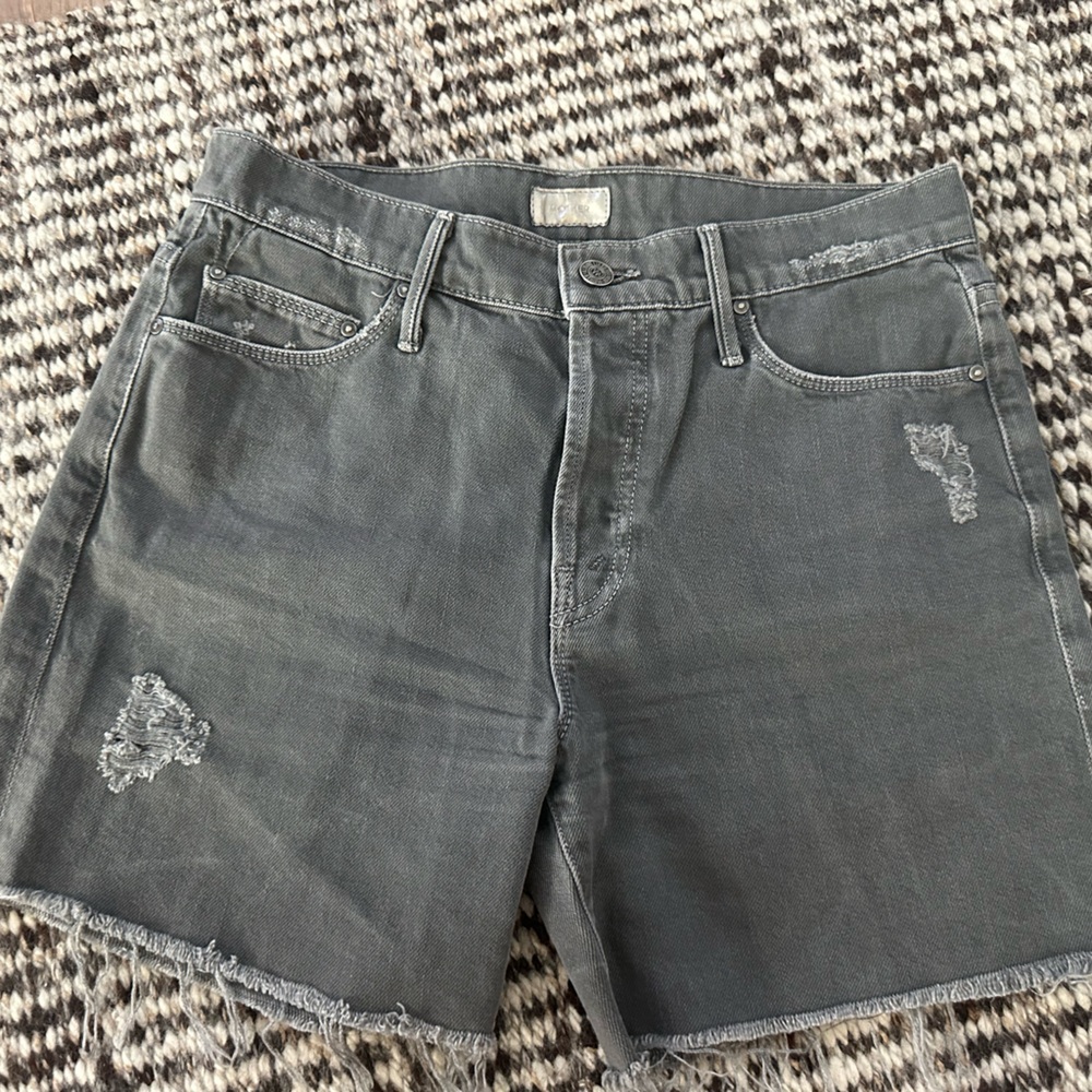 MOTHER Gray Distressed Boyfriend Denim Shorts